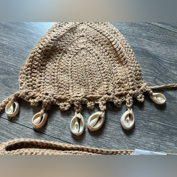 SHEIN Puka Shell Tan Crochet Bikini w Matching Drawstring Sarong Skirt. Size M L - Picture 9 of 16